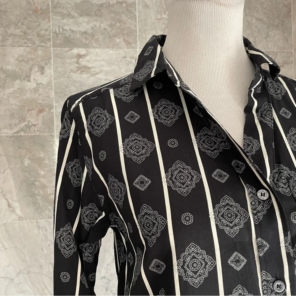 Cruel Girl Contrast Print 3/4 Sleeve Western Shirt - Picture 4 of 7